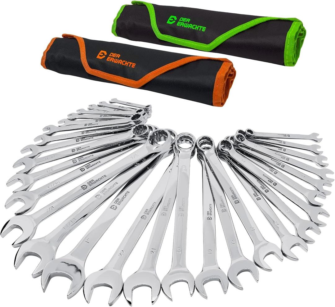 Combination Wrench Set,SAE & Metric,30-Piece, 1/4'' to 1'' & 8-22mm,CR-V Steel,with Rolling Pouch