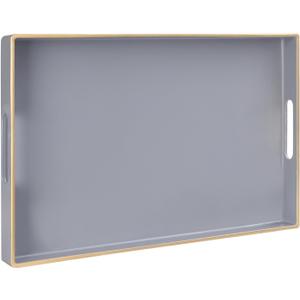 MAONAME Gray Serving Tray with Handles, Modern Grey Decorative Tray for Coffee Table, Plastic Rectangular Gray Trays for Ottoman, Bathroom, Decor, 15.8 x 10.2 x1.4