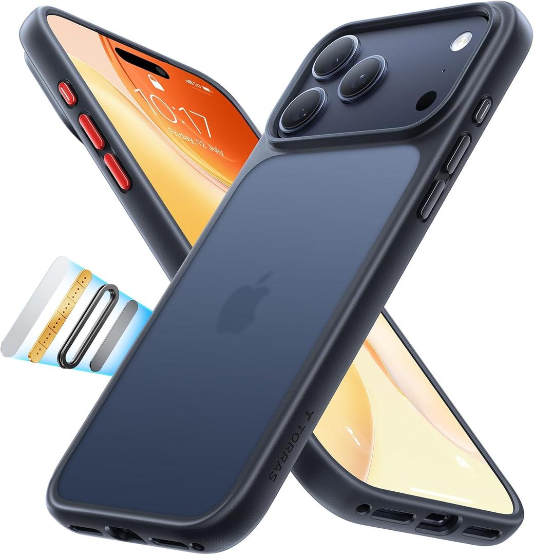 TORRAS for iPhone 17 Pro Case, Beyond Military-Grade Protection, Camera Control Button, DIY Buttons, Translucent Matte Slim Thin Shockproof Hard Back Anti-Scratch Phone case for iPhone 17 Pro, Black