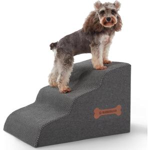 Dog Stairs 3-Step for Small Dogs and Cats to Get on Bed and Furniture/Windows, Pets Can Climb, Sit, or Perch to Look Out Windows, Extra Wide Dog Steps, Non-Slip Waterproof Fabric Cover, Grey15.7" H