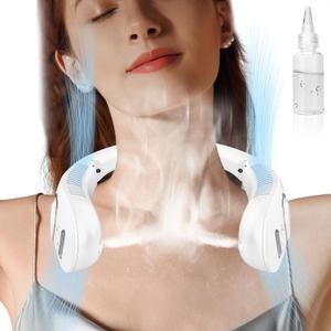 Neck Fan with Mist Spray, Portable Neck Fans that Blow Cold Air,Folding Bladeless Personal Fan Mister, 5 Speeds USB-C Rechargeable Battery Operated Cooling Mising Fan for Women Men Kids White