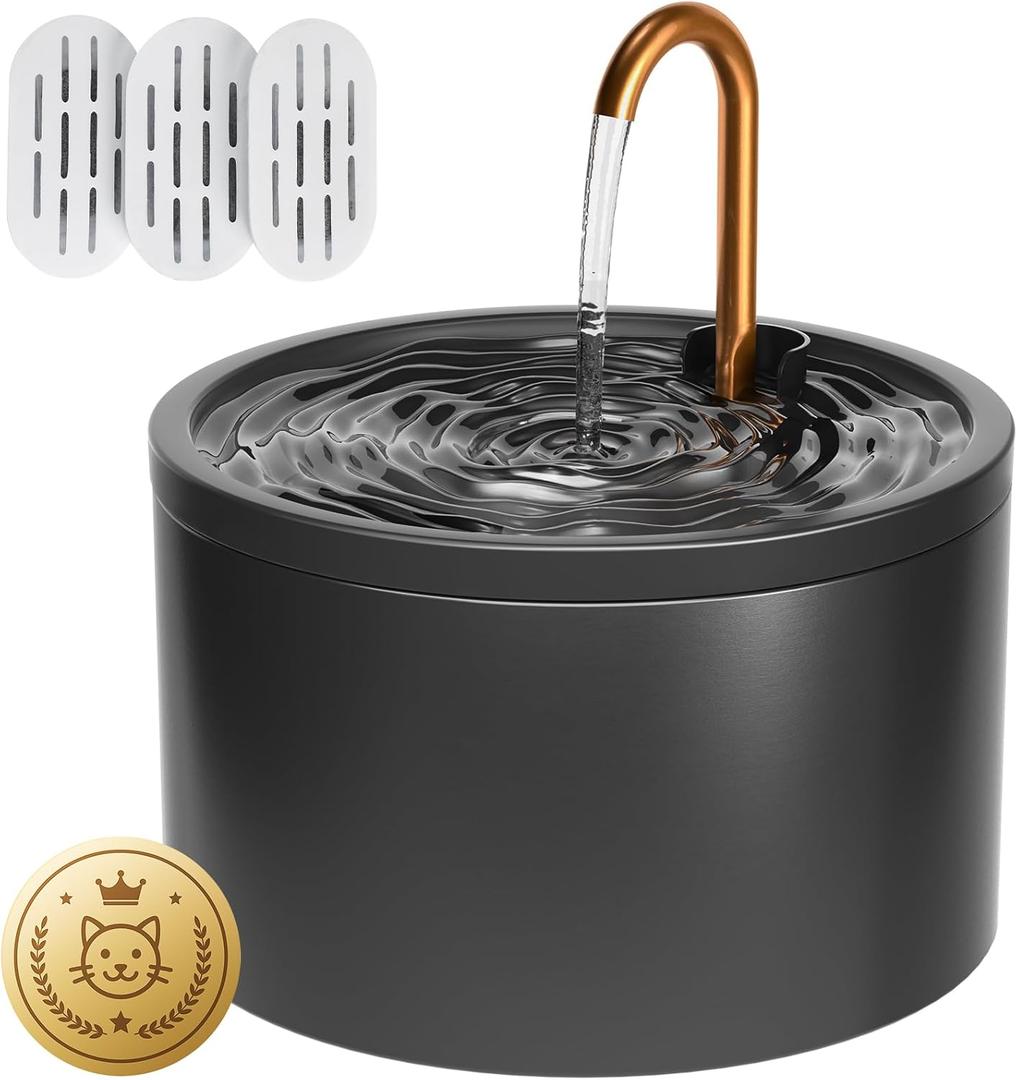 DOOOB Ceramic Cat Water Fountain, 2.1L/71oz Ceramic Cat Fountain, Automatic Ceramic Water Fountain for Cats, Pet Water Fountain with Ultra-Quiet Pump and 3 Filters & 3 Sponges (Black)