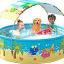 Foldable Swimming Pool with Canopy for Kids 62.9"x17.7" Hard Plastic Portable Dog Pool Anti-Slip Collapsible Pets Bathtub Kiddie Pool Indoor Outdoor Backyard (JellieMons 63'')