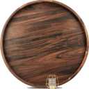 26 Inches Extra Large Round Black Walnut Wood Ottoman Tray with Handles, Serve Tea, Coffee, Classic Circular Wooden Decorative Serving Tray