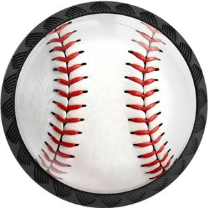 4 Pack Baseball Cabinet Knobs Round Sport Themed Drawer Pulls Black Dresser Knob Cupboard Door Handles Hardware for Kitchen Bathroom Cabinets