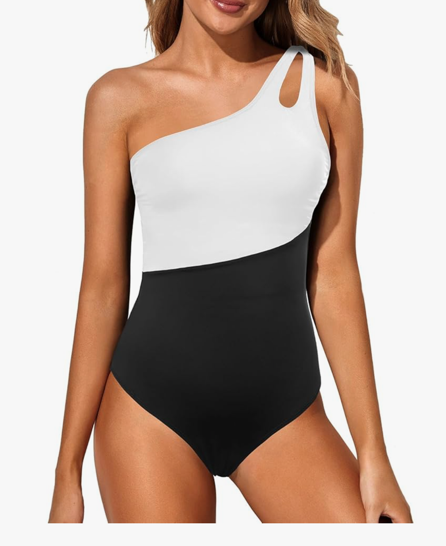 One Shoulder One Piece Swimsuit for Women Tummy Control Bathing Suits Modest Full Coverage Keyhole Swimwear Size XS
