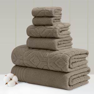 Modern Threads 6 Piece Cotton Bath Towel Set  Ultra Soft 550 GSM Towels  Bathroom Set with Hand Towels and Washcloths  Geometric (Classic Taupe)
