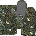 Botanical Print Floral Oven Mitts and Pot Holders Set of 4 Silicone Black Sage Green Botanical Print Kitchen Mitten Gloves and Farmhouse Potholders Set Vintage Oven Gloves Hot Holders for BBQ