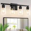 4-Light Bathroom Light Fixtures, 27" Modern Vanity Lights Over Mirror with Clear Glass Shades, Matte Black Light Fixture, Classic Wall Light Fixture for Mirror Living Room Cabinet Bedroom Porch