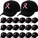 Handepo 20 Pcs Breast Cancer Awareness Baseball Cap with Ribbon Print Adjustable Hat with Hook and Loop for Women Men (as pictures show, Black)