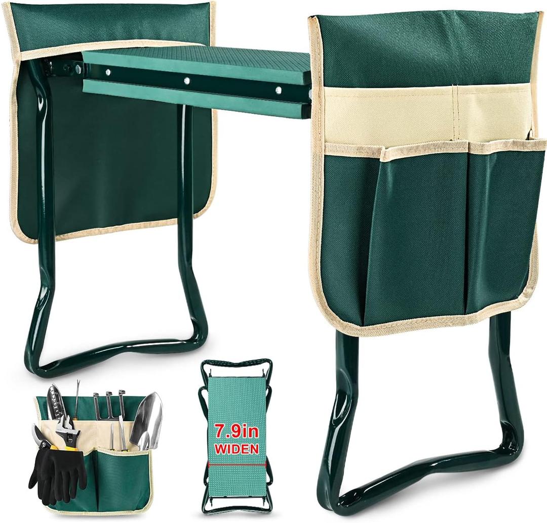 KVR Upgraded Garden Kneeler and Seat with Thicken & Widen Soft Kneeling Pad,Heavy Duty Foldable Gardener Stool with 2 Tool Pouches,Gardening Gifts for Women Mom Men Seniors (ModelZA)