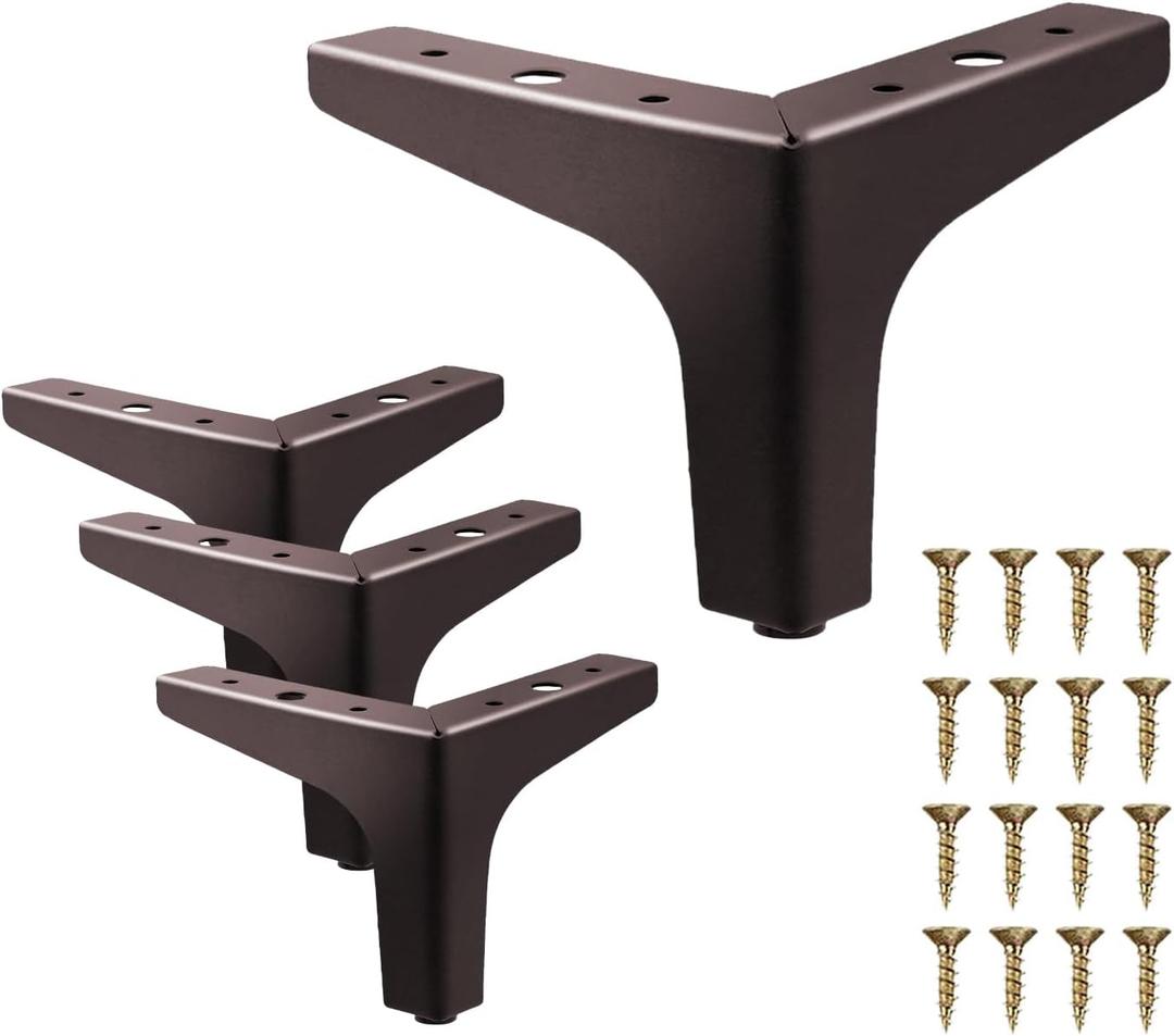 AODIOU Furniture Legs Brown Metal feet: Cabinet Legs 4 Inch Vintage Sofa Replacement Legs for Furniture Set of 4