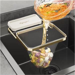 Kitchen Sink Hanging Strainer with 100 Sink Strainer Net Bag, Stainless Steel Corner Sink Basket Holder Mesh Sink Strainers for Kitchen Sink Food Catcher, Sink Trash Catcher for Garbage Leftovers