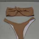 Women's Bandeau Bikini Sets, Ribbed Bowknot Strapless with Bottoms 2 Piece Swimwear Bathing Suit Swimsuit (Medium, Brown)