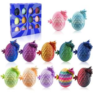 12PCS 3D Printed Dragon Eggs with Mini Dragons Inside, Articulated Crystal Eggs Set, Cool Desk Decor Gifts for Kids Teens Adults, Fantasy Collectibles Easter Basket