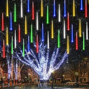 Joomer 2Pack Christmas Lights Outdoor, 11.8 inch 10 Tubes 240 LED Meteor Shower Lights, LED Falling Icicle Cascading Light with Timer Waterproof and Connectable for Christmas Decoration (Multicolor)