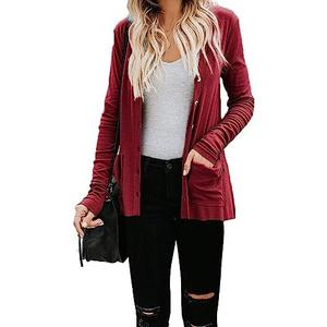 Naggoo Women's Cardigans Button Down Solid Knit Loose Cardigans with Pockets, S