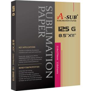A-SUB Sublimation Paper 8.5x11 Inch 110 Sheets ONLY Compatible with Sublimation Printer and Sublimation Ink 125g