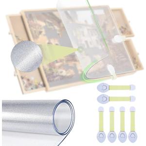 1500 Pieces Puzzle Board Cover Mat, 34"x26" Jigsaw Puzzle Table Cover with Locking Buckles, Transparent and Frosted Replacement Cover (Cover Mat Only)