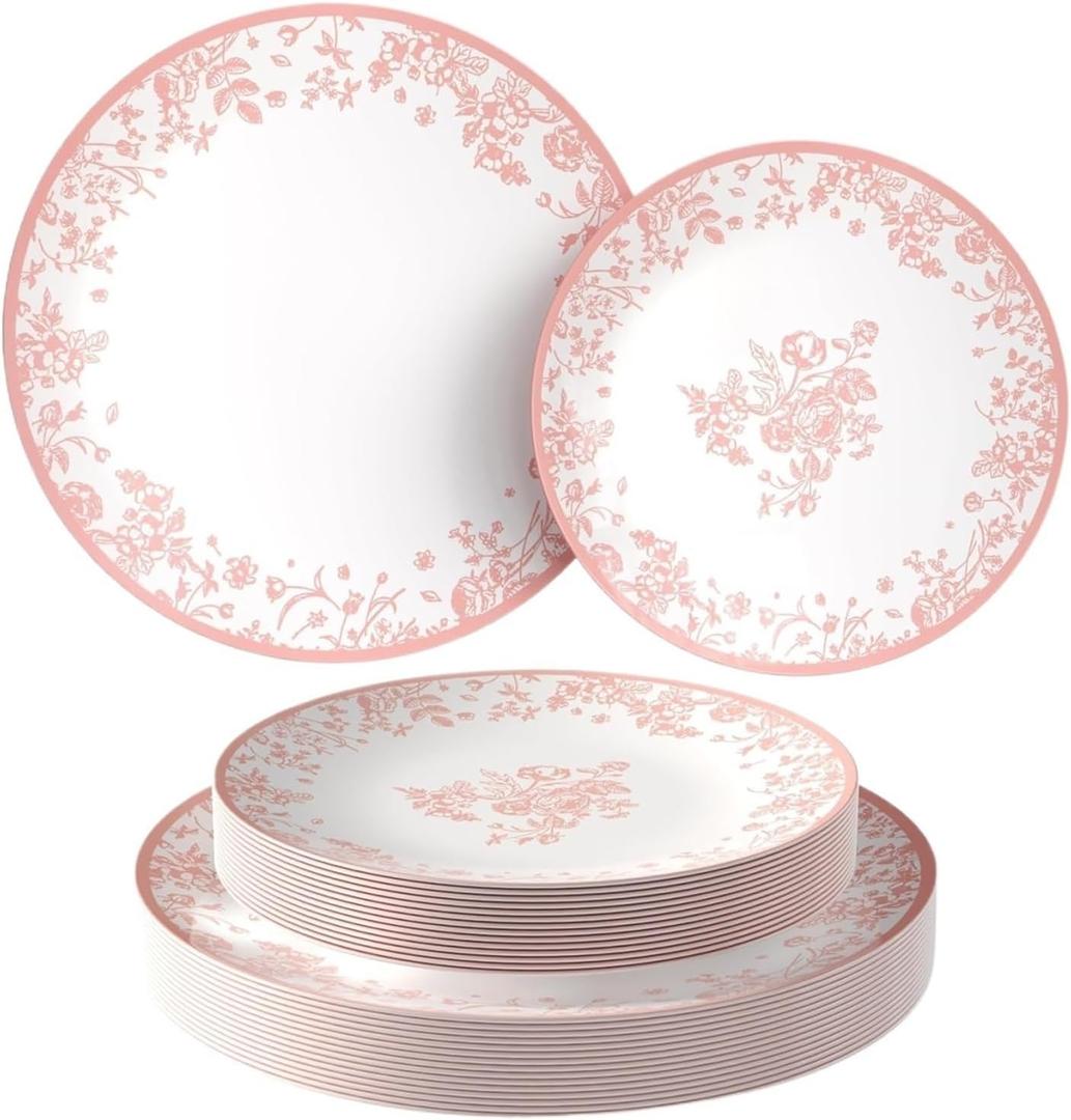 FKEMUNROL Disposable Plates for Party | Floral Plastic Plates for Wedding
