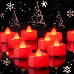 Amagic Red LED Tea Lights Candles, 24 Pack Battery Operated Flameless Tea Lights, Long Lasting Colored Tealights Candles for Halloween and Christmas, Holiday Decor, Theme Party, Wedding Table Decor