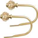 2 Pack Gold Curtain Holdbacks, USFOOK Decorative Drapery Tiebacks (2 Pack/1 Pair), Curtain Tie Back Hooks for Wall with Translucent Finials (6.1" L x 4.1" W)