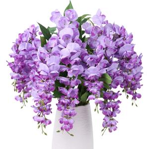 Artificial Hanging Flowers Spring Fake Flower for Vase, 2Pcs Light Purple Silk Wisteria UV & Fading Resistant Faux Flowers for Centerpiece Table, Bedroom Kitchen Living Room Bathroom
