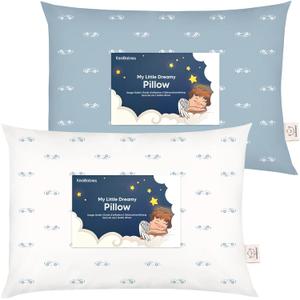 KeaBabies 2-Pack Toddler Pillows 2 Year Old to 5-13x18 Soft Organic Cotton Kids Pillow for Sleeping, Travel, School, Daycare, Nap, Toddler Bed, Machine Washable, Without Pillowcase (Roadsters)