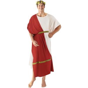 MCJC Adult Greek Toga God Costume, White Roman Deluxe Halloween Cosplay Ancient Robe (Small size, Red)