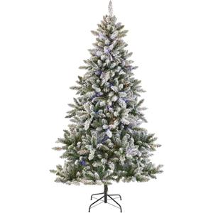 Cypress 7 Foot Pre-Lit LED Flocked Christmas Tree Holiday Decor with 350 Warm White and Multi-Color LED Lights
