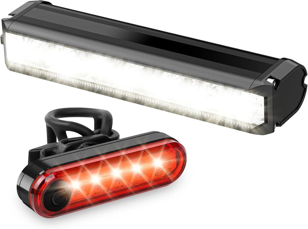 LED Bike Light for Night Riding, 2025 Upgraded Bright Rechargeable Bicycle Light Set 5 Modes IPX6 Waterproof MTB Off-Road Cycling Commuting