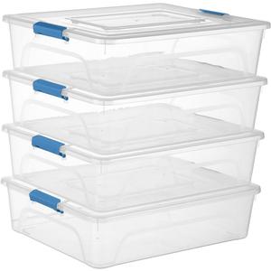 Clear Plastic Storage Bins with Lids Stackable Storage Box for Crafts, Supplies (Large 4Pack Blue)