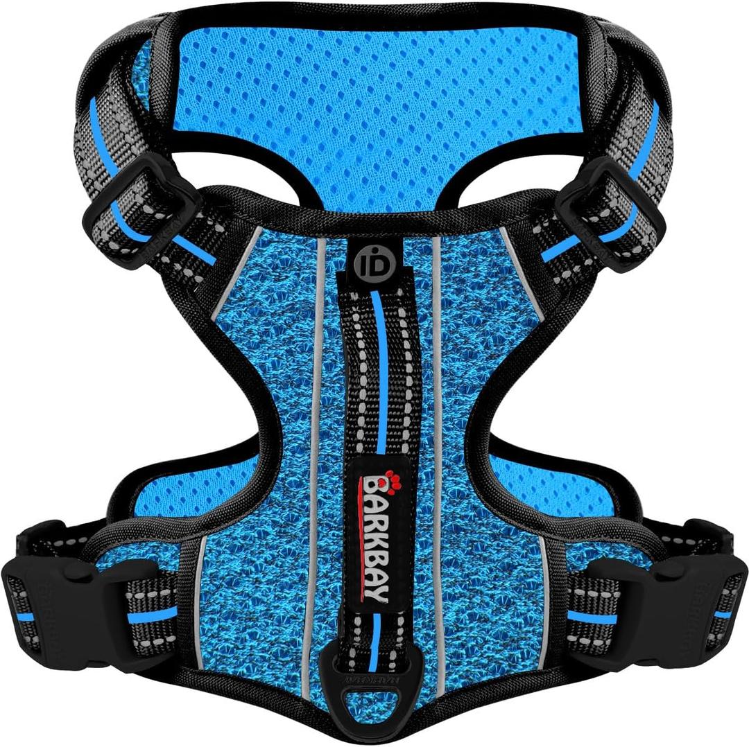 BARKBAY Dog Harness No Pull with ID Tag Pocket - Heavy Duty, Reflective, Easy Control for Large Dogs(Blue/Black,S) (Small(Chest:19.5-26))