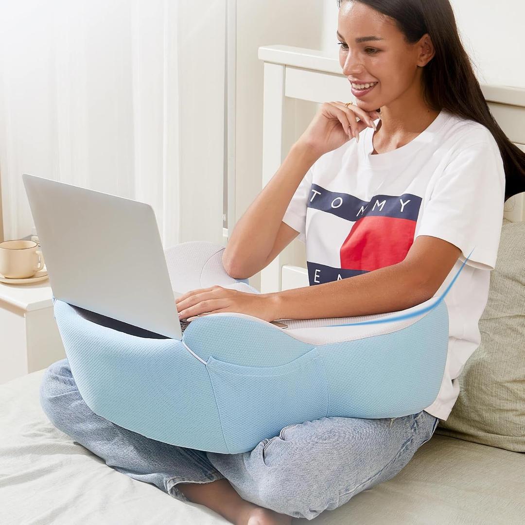 Reading Pillow, Lap Desk, Lap Desk with Cushion, Soft Laptop Pillow for Lap, Portable Desk Pillow, Gaming Pillow Work Pillow for Bed, Couch, Car (Gray-blue)