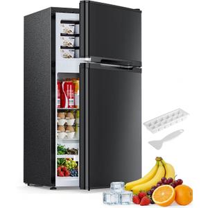 Electactic 2.5 Cu.Ft Mini Fridge with Freezer, Double-Door Compact Refrigerator, Adjustable Glass Shelves, Mechanical Thermostat & Built-in Casters, Space-Saving for Apartment/Dorm/Office, Black