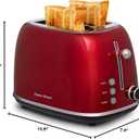 Roter Mond 2 Slice Toaster Retro Stainless Steel with Bagel, Cancel, and Defrost Functions, 6 Bread Shade Settings, Extra Wide Slots and Removable Crumb Tray, Red