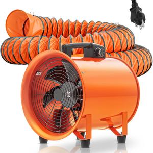 12 Inch Utility Blower Fan, 550W Portable Industrial Cylinder Axial Fan with 33Ft Duct Hose, 3243 CFM High-Velocity Air Extractor Fan Exhaust/Ventilation for Basement Workshop Warehouse Paint Booth