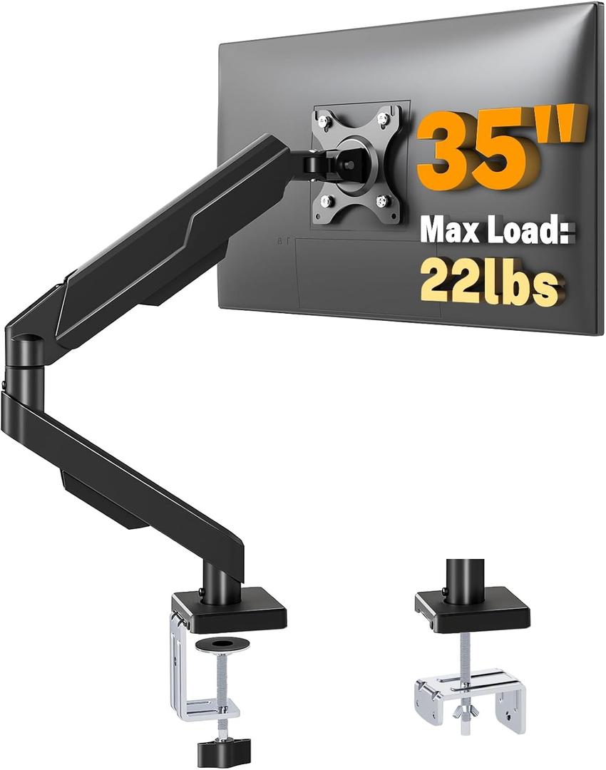 5Rcom Single Monitor Arm for 13-35 Inch Computer Screens | Fully Adjustable Heavy Duty Mount, Holds 22lbs, Fast Install, Cable Management, Black