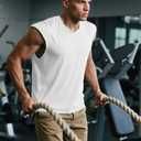 Mens Gym Tank Tops Sleeveless Shirts Cut Off Quick Dry Muscle Shirt Running Beach Loose Fit Tee (White, L)