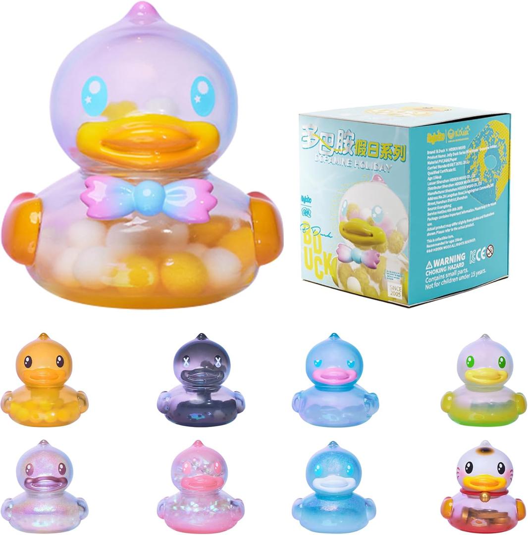 B.Duck X Hidden Wooo Cute Floating Duck Series Collectible Blind Box Vinyl Figures Dopamine Holiday Theme 8+1 Secret Rare Style Desk Decor Gift(Single Box Random)