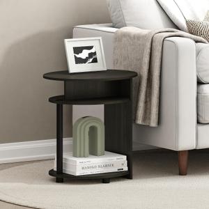 Furinno Jaya 3-Tier Round Side Table, Oval Tabletop, Black Walnut, 19.3''H