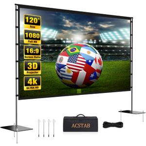 Outdoor Projector Screen with Stand - 120 inch Portable Movie Screen for Backyard, Easy Setup, Wrinkle Free, Lightweight for Camping & Home Theater