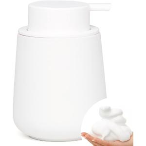 Bosilunlife Ceramic Foaming Soap Dispenser - 12Oz Bathroom Countertop Kitchen Dish Soap Pump Dispenser Foam Soap Dispenser - Rubber Paint White