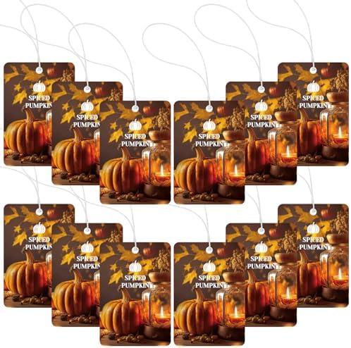 Heigble 11 Pcs Spiced Pumpkin Air Fresheners Hanging Air Freshener Paperboard Lasting Strong Spiced Pumpkin Scented Paper for Thanksgiving, Halloween Home Car Rooms