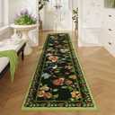 Runners for Kitchen Runner Rug Non Slip 2'x10' Long Washable Rugs with Rubber Backing Soft Floral Bird Magpies Animal Carpet Runner for Kitchen, Laundry, Bedroom, Bathroom (Green)