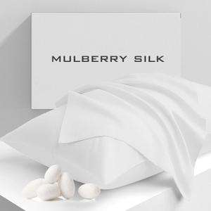 Cobnom Pure Mulberry Silk Pillowcases Set of 2, King Size with Zipper - Grade-6A 19 Momme, 600 Thread Count Soft Smooth Cooling, Hair and Skin Friendly (White, 20x36 Inch)
