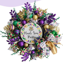 18 inch Mardi Gras Glitter Mesh Wreath for Front Door and Party Decorations, Artificial Mardi Gras Wreath with Mardi Gras Sign Balls Bow, Indoor Outdoor Wall Window Yard Party Home Decor