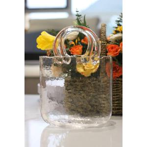 Purse Vase for Flowers, Fish Bowl with Bubble, Handbag Shape Clear Glass Vase, 10.6 inch Plant Vase for Christmas, Birthday Gift, Table Decor- Transparent