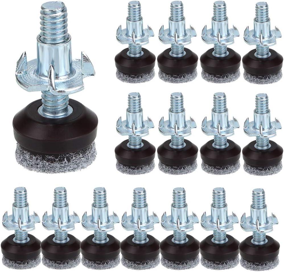 OwnMy High Density Felt Glide Pads Adjustable Furniture Levelers Chair Table Leg Levelers Floor Protector Pads with Metal T-Nuts - Adjustable Height 0.5" to 1" (Dia 3/4" - 16 PCS)