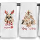 Winter Christmas Cavapoo Dog Kitchen Towels, Cavapoo Gifts Dish Tea Towels for Kitchen Decor, Dog Lover Mom Owner Gifts Decorative Hand Towel for Bathroom, 16x24 Inch Set of 4